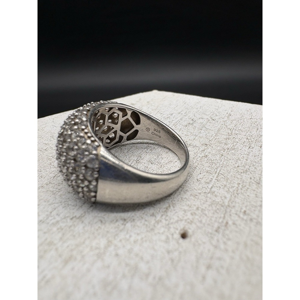 Sterling Silver 925 Pave Dome Ring Size 8 Multi Stone 7.34g - Picture 9 of 10